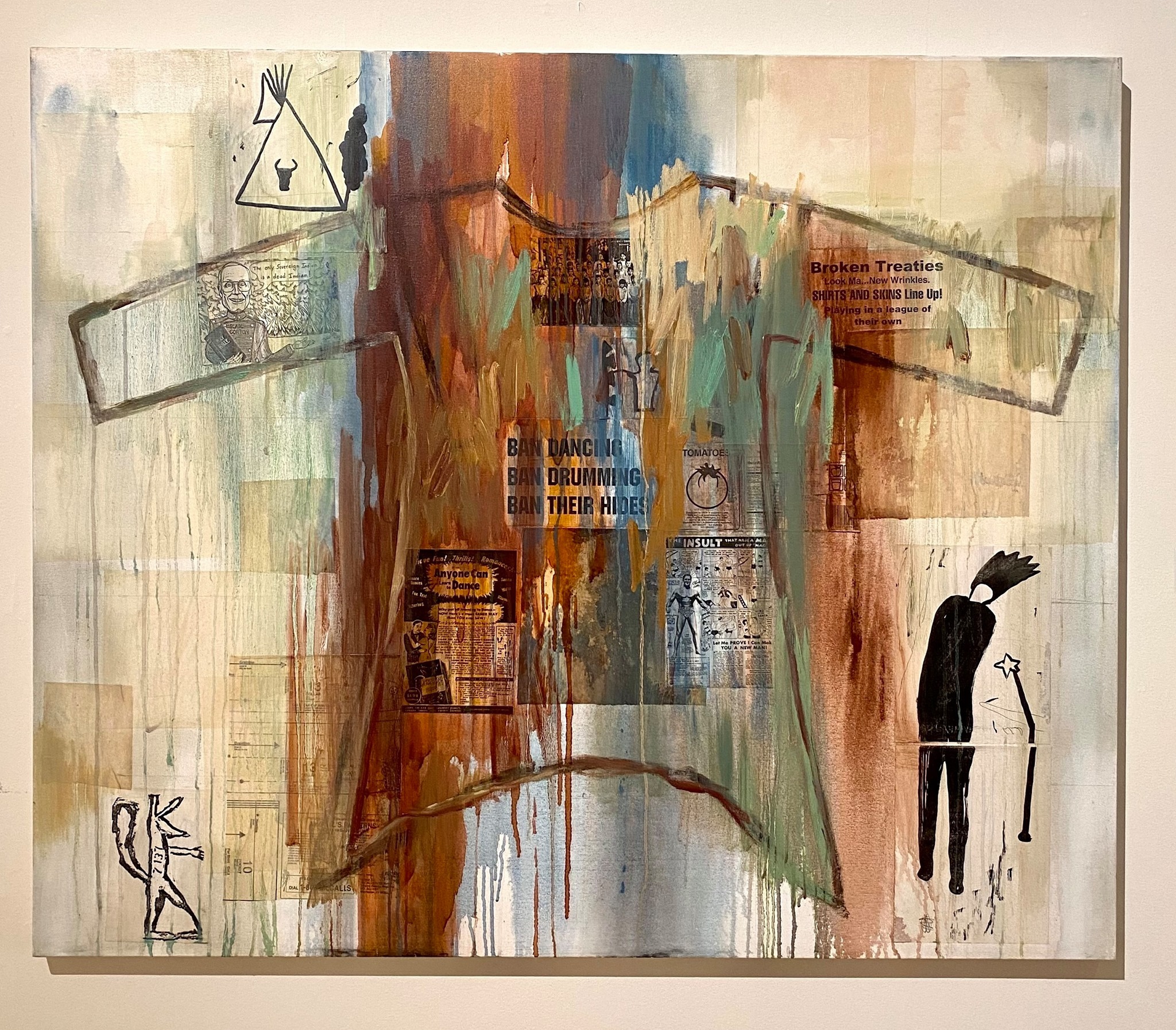 Jaune Quick-to-See Smith, <i>I See Red: Ban Dancing</i>, 1998, Mixed media on canvas, 50 × 60 × 1 in., General Purchase Fund and William and Bette Batchelor Memorial Acquisition Fund