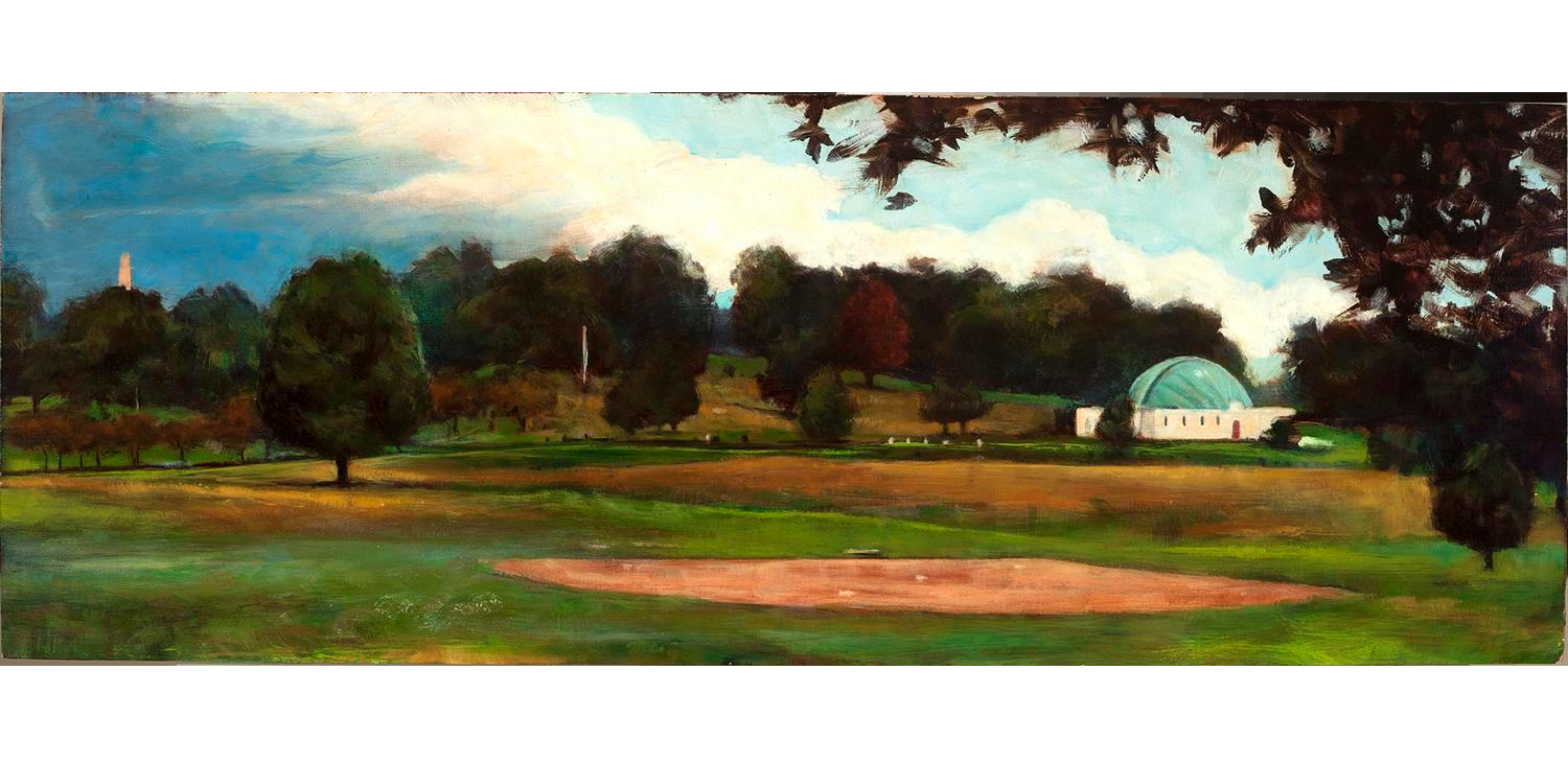 Kyle Andrew Phillips, "Walnut Hill Park," 2008, Oil on wood, 10 x 26 1/2 in., Gift of the artist, 2008.61