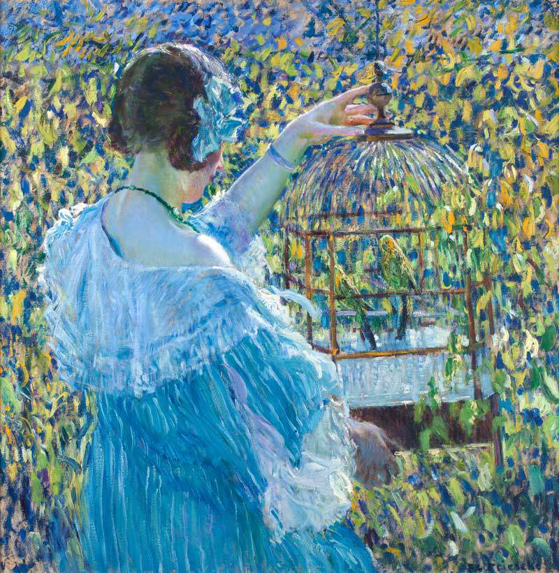 Frederick Carl Frieseke, "The Bird Cage," ca. 1910, Oil on canvas, 32 x 32 in., John Butler Talcott Fund