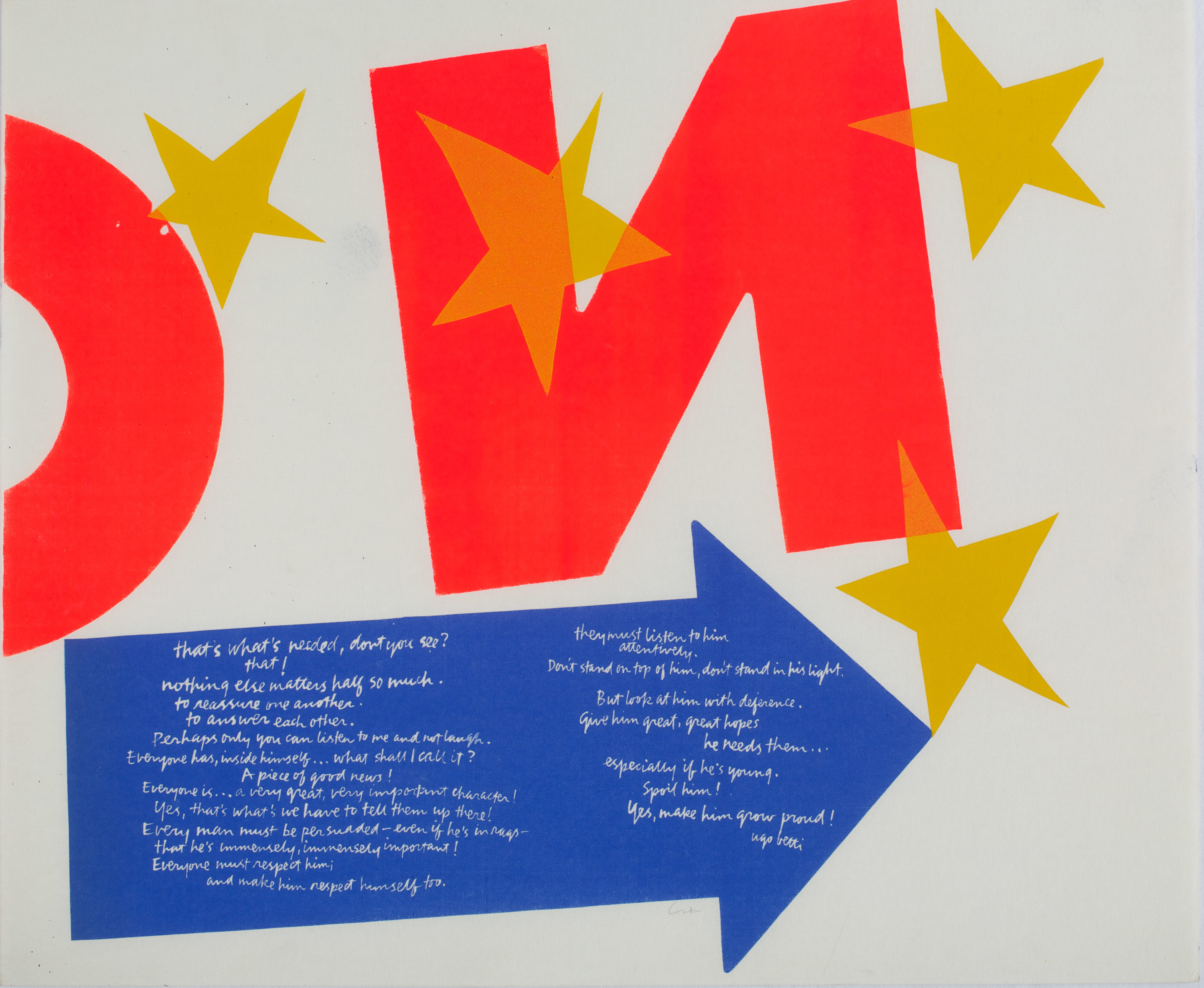 Corita Kent, <i> Stars</i>, 1967 Color silkscreen, 29 3/8 x 29 3/4 in. New Britain Museum of American Art, Gift of John Fitzgerald, 1968.01 © 2019 Estate of Corita Kent/ Immaculate Heart Community/ Licensed by Artists Rights Society (ARS), New York