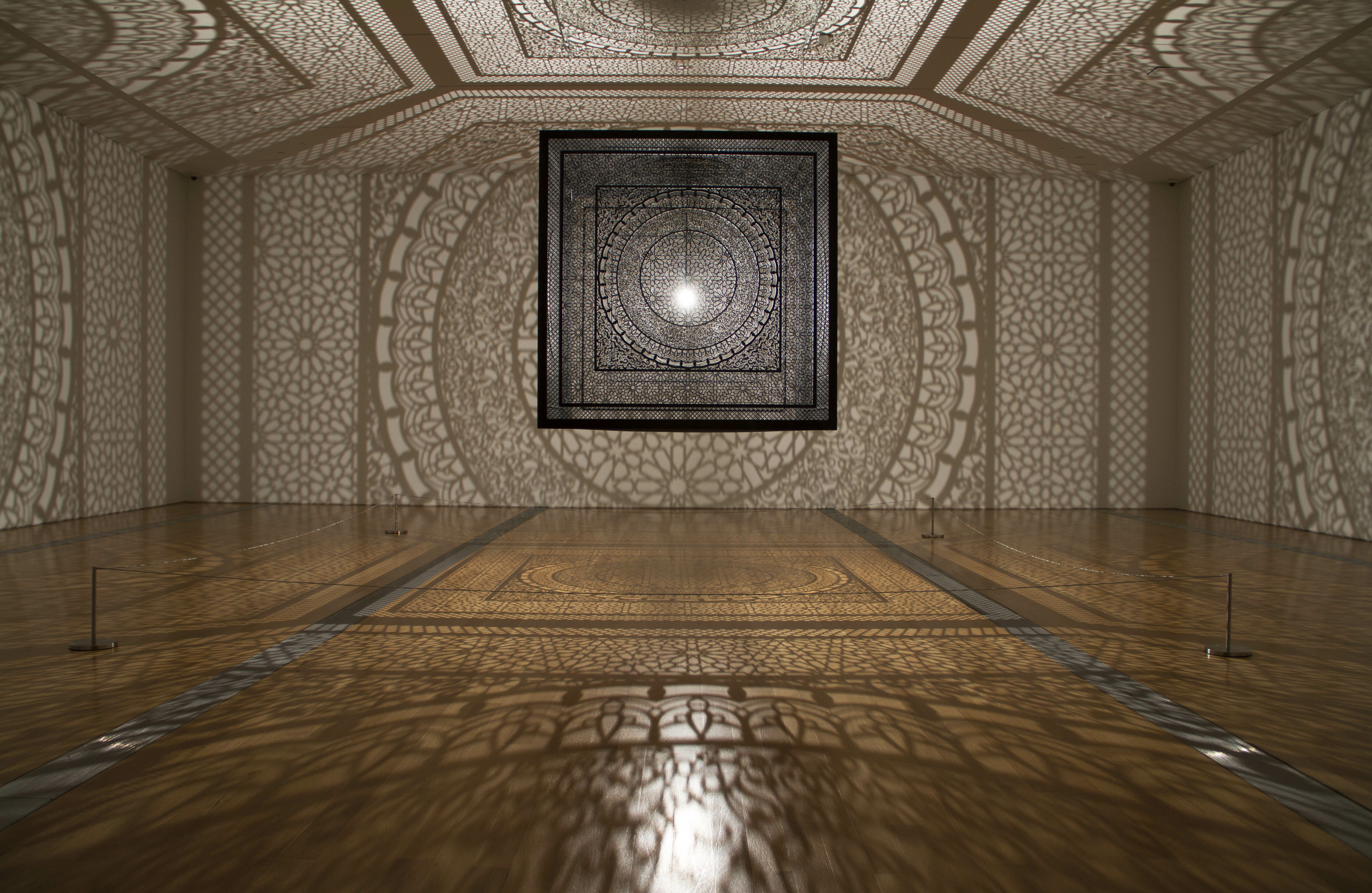 Anila Quayyum Agha, "Intersections," 2013, Lacquered steel and halogen bulb, 78" x 78" x 78"