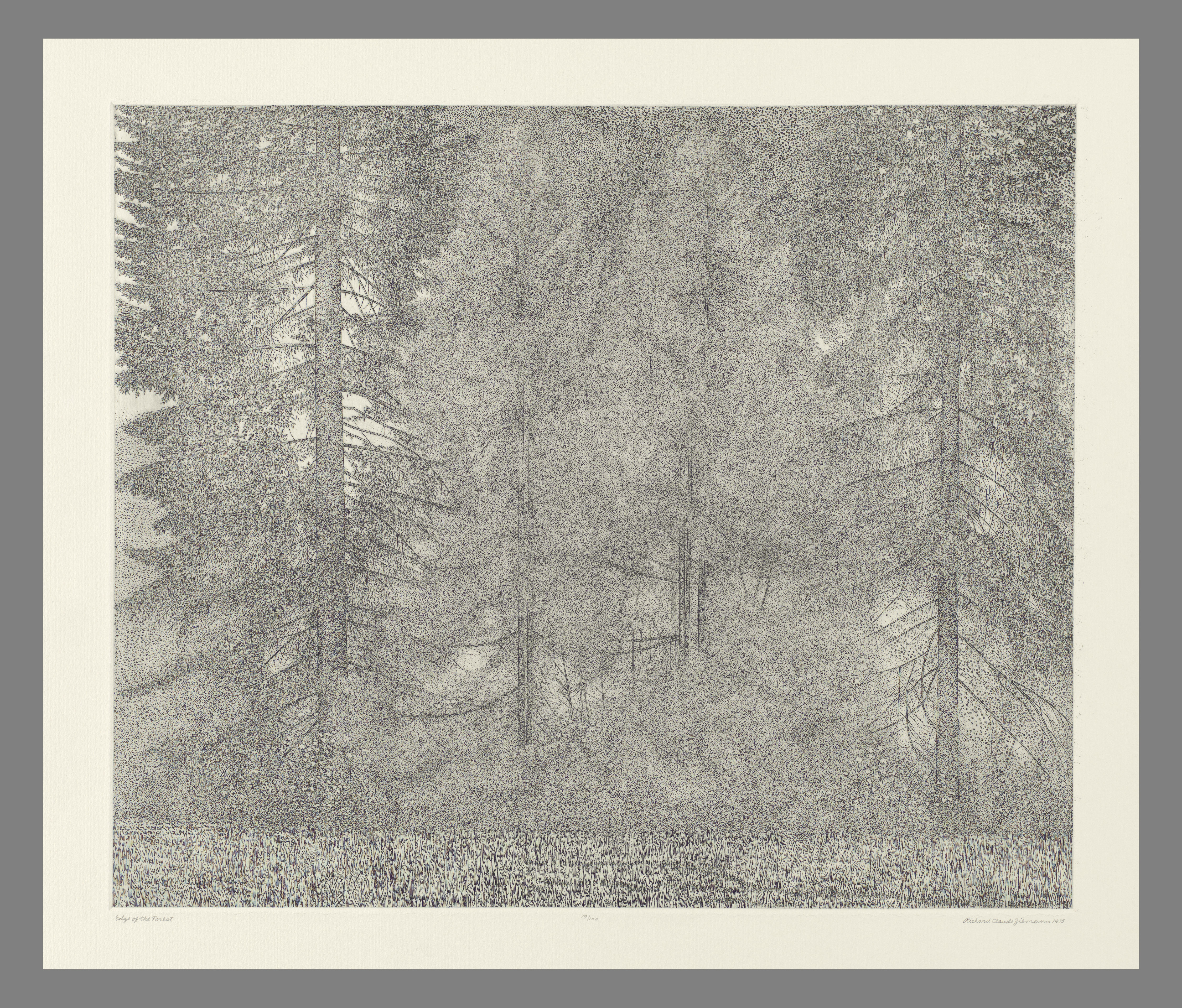 Richard Claude Ziemann, "Edge of the Forest," 1975, Etching, 20 x 24 inches