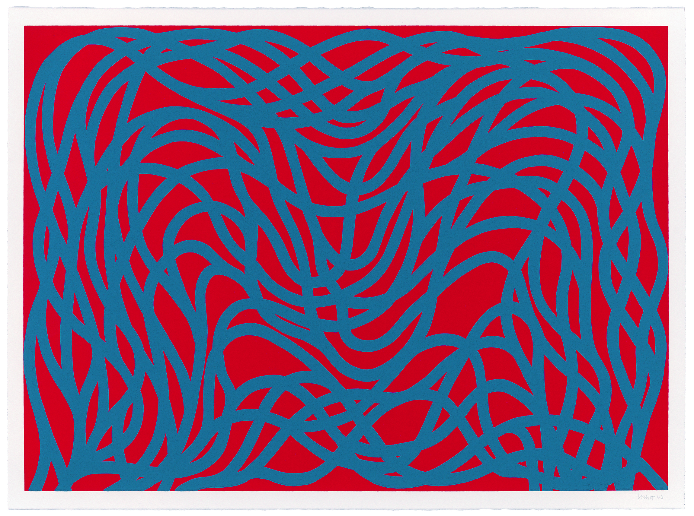 Sol LeWitt, <i> Loopy Doopy, Blue/Red</i>, 2000, Color woodcut, 20 5/8 x 28 5/8 in., New Britain Museum of American Art