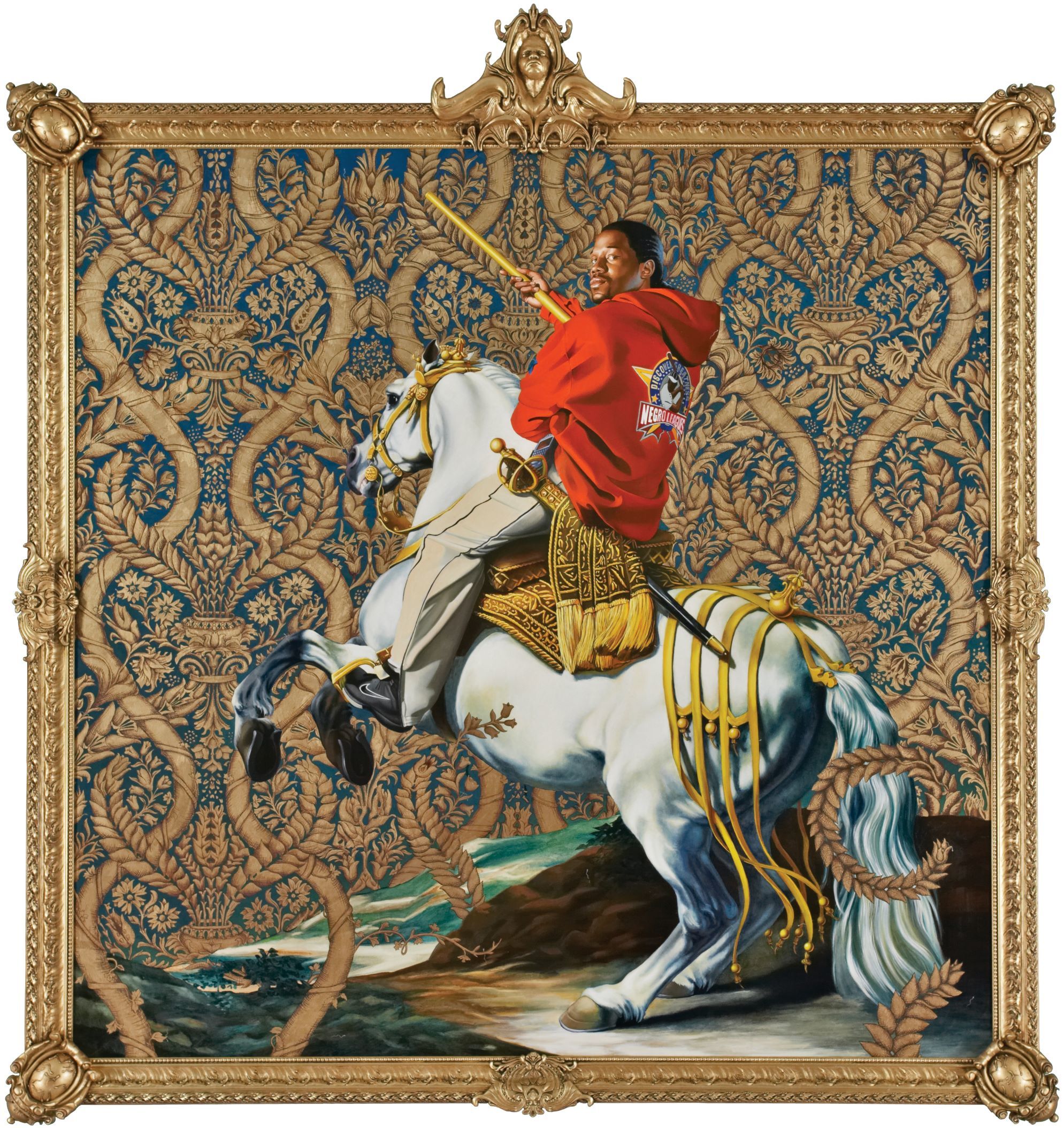 Kehinde Wiley, “Equestrian Portrait of the Count Duke Olivares,” 2005, Oil on canvas, 108 x 108 in. (274.3 x 274.3 cm), Courtesy Rubell Museum, Miami