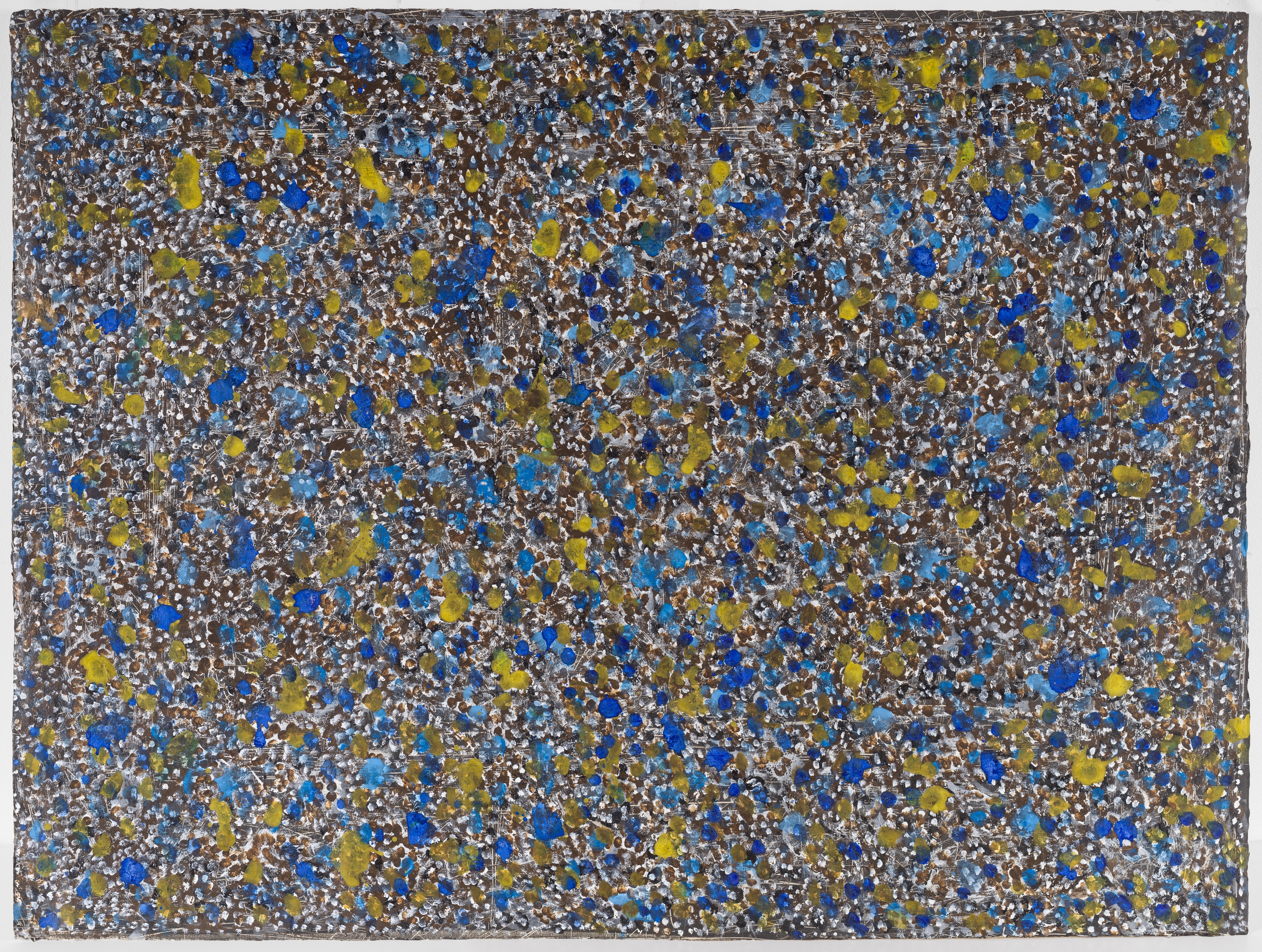 Richard Pousette-Dart, "Sylvia (Spring, Rocks, and Daffodils)," 1979–81, painted 1985–88, Acrylic paint over aquatint, with scraping, printed in dark gray ink on wove paper, Image: 30 ¾ x 42 5⁄16 in., Collection of the Richard Pousette-Dart Foundation